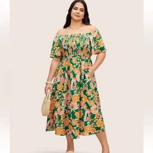 BloomChic Plus Size 2XL Floral Shirred Off Shoulder Flutter Sleeve Dress us18-20